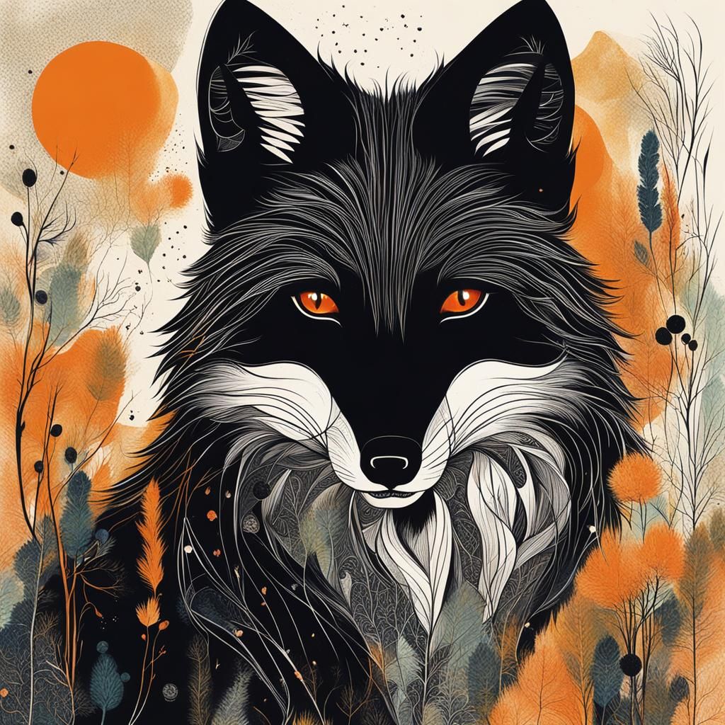 Abstract Black Fox with Fine Details