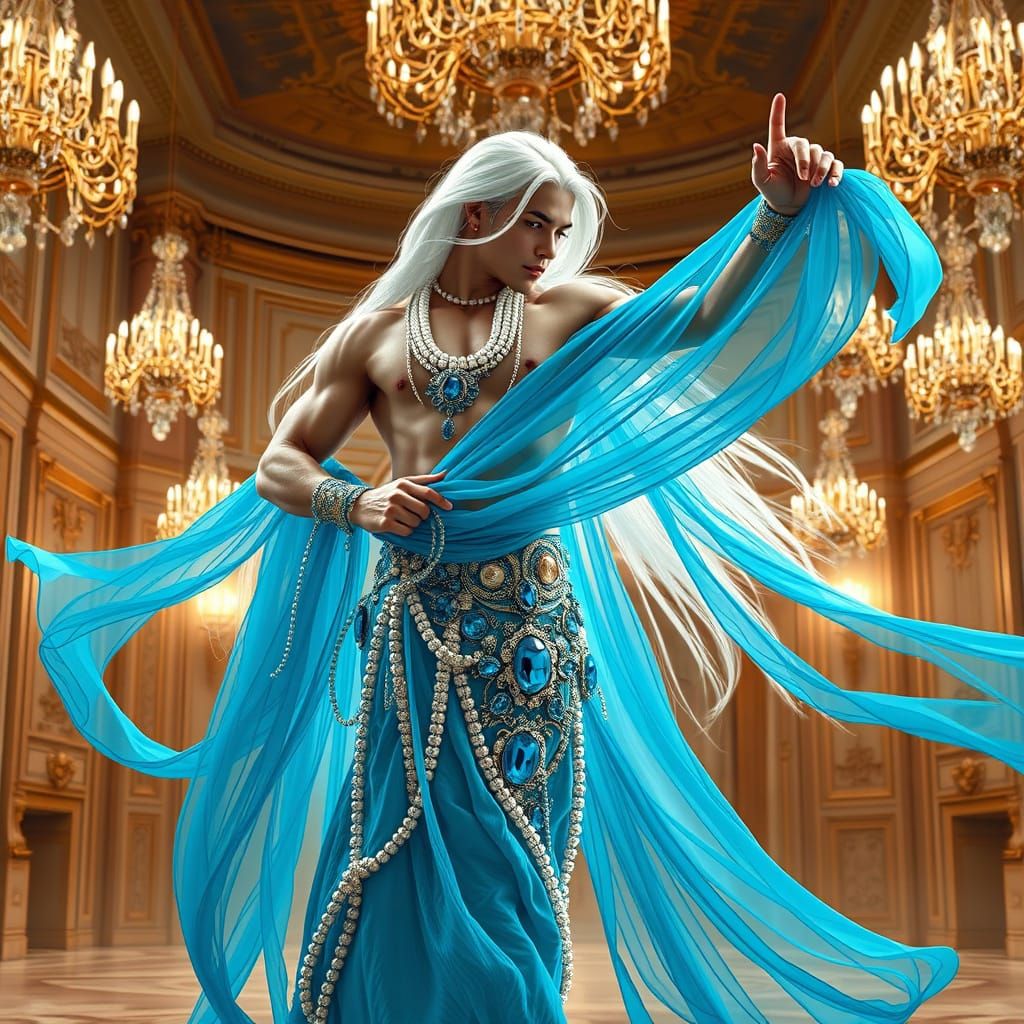 Elegant Exotic Dancer in Blue and Pearls