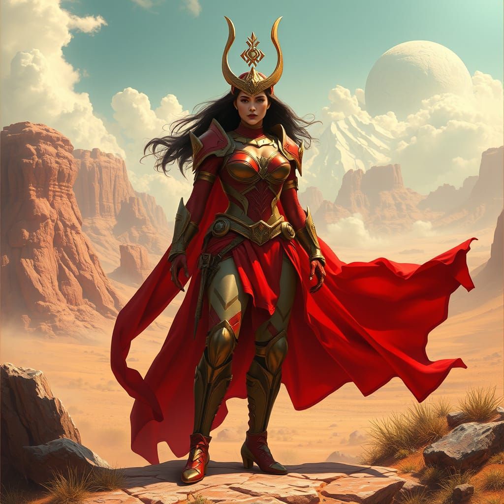 Goddess of Mars in Surreal Sci-Fi Landscape