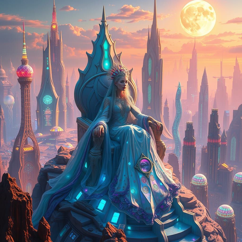 Ethereal Queen of a Bioluminescent Metropolis