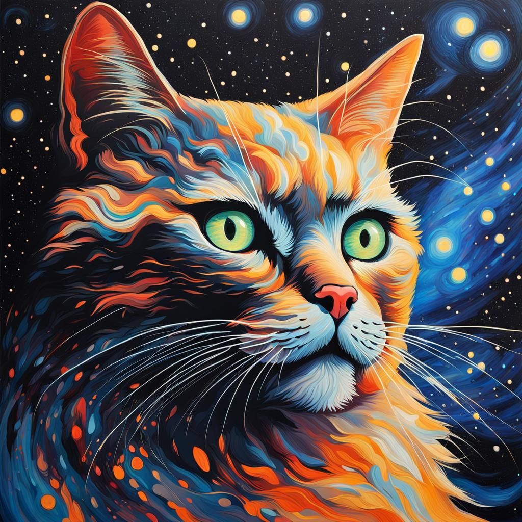Celestial Canvas of Glowing Cat Eyes in Abstract Art