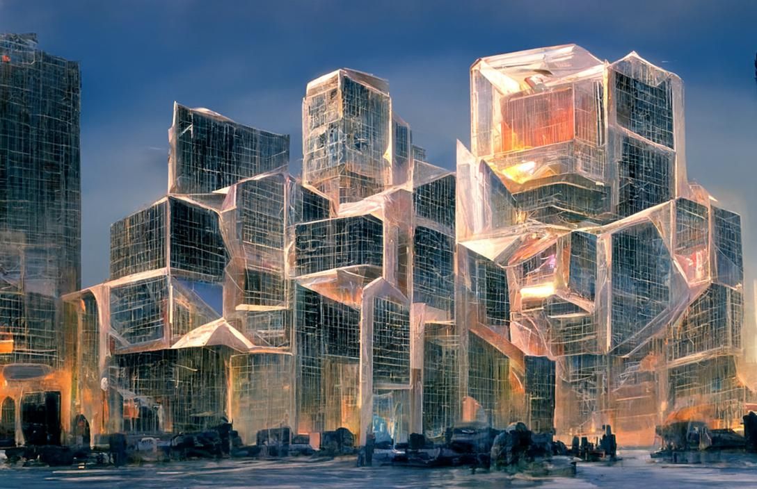 Futuristic Tesseract City in Cyberpunk Sci-Fi Style