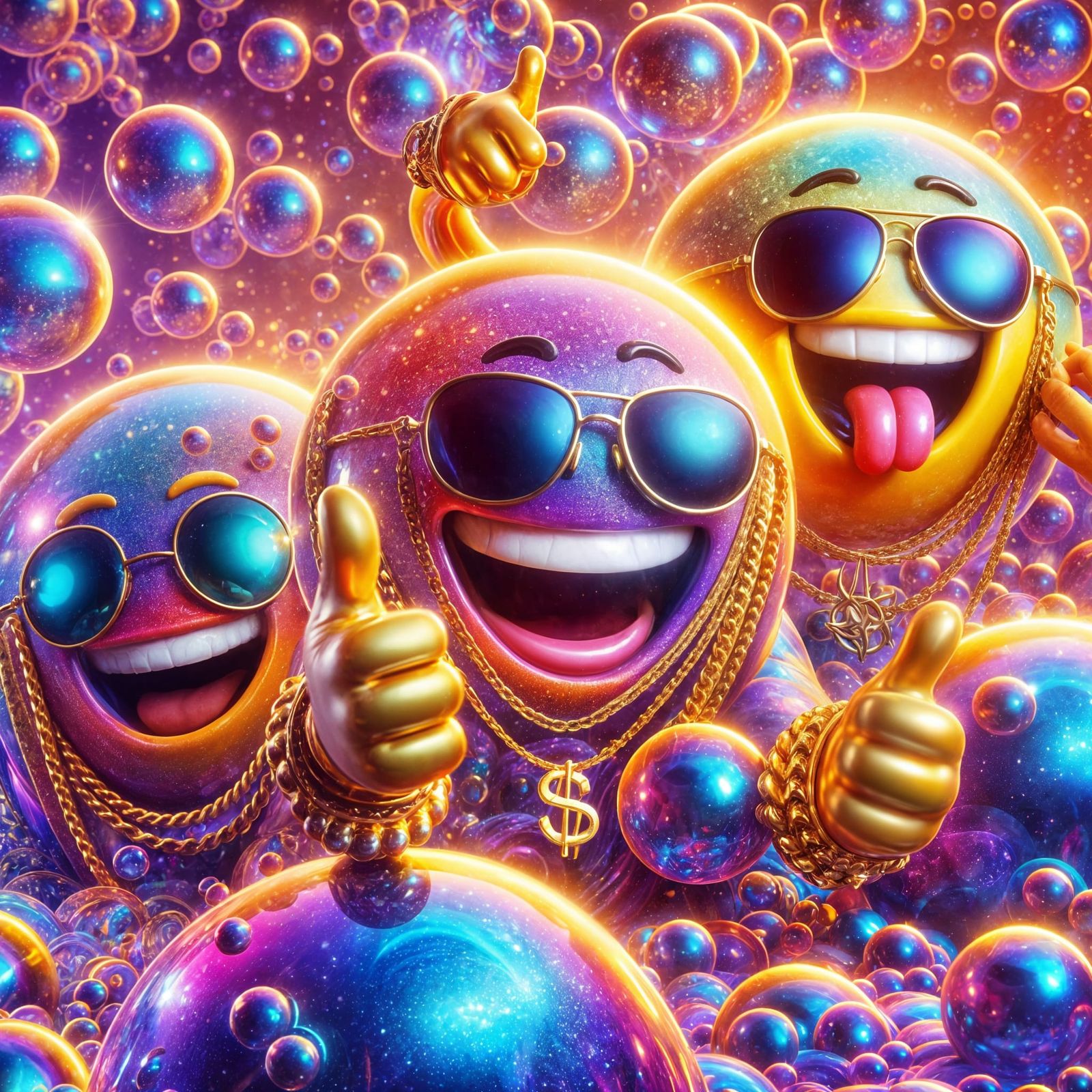 Iridescent Bubbles with Laughing Emojis in Matte Painting St...