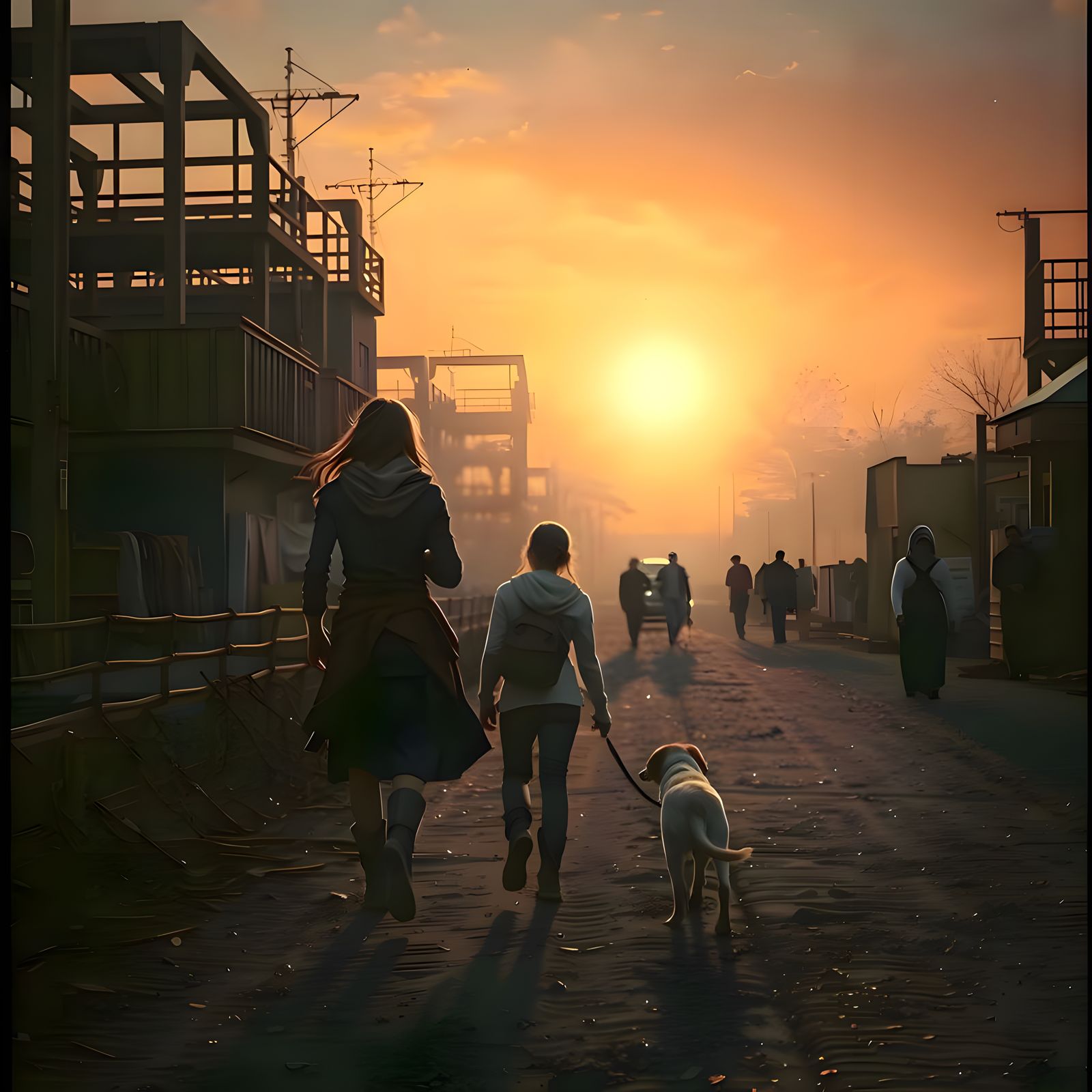 Dramatic Film Still of Mother and Dog