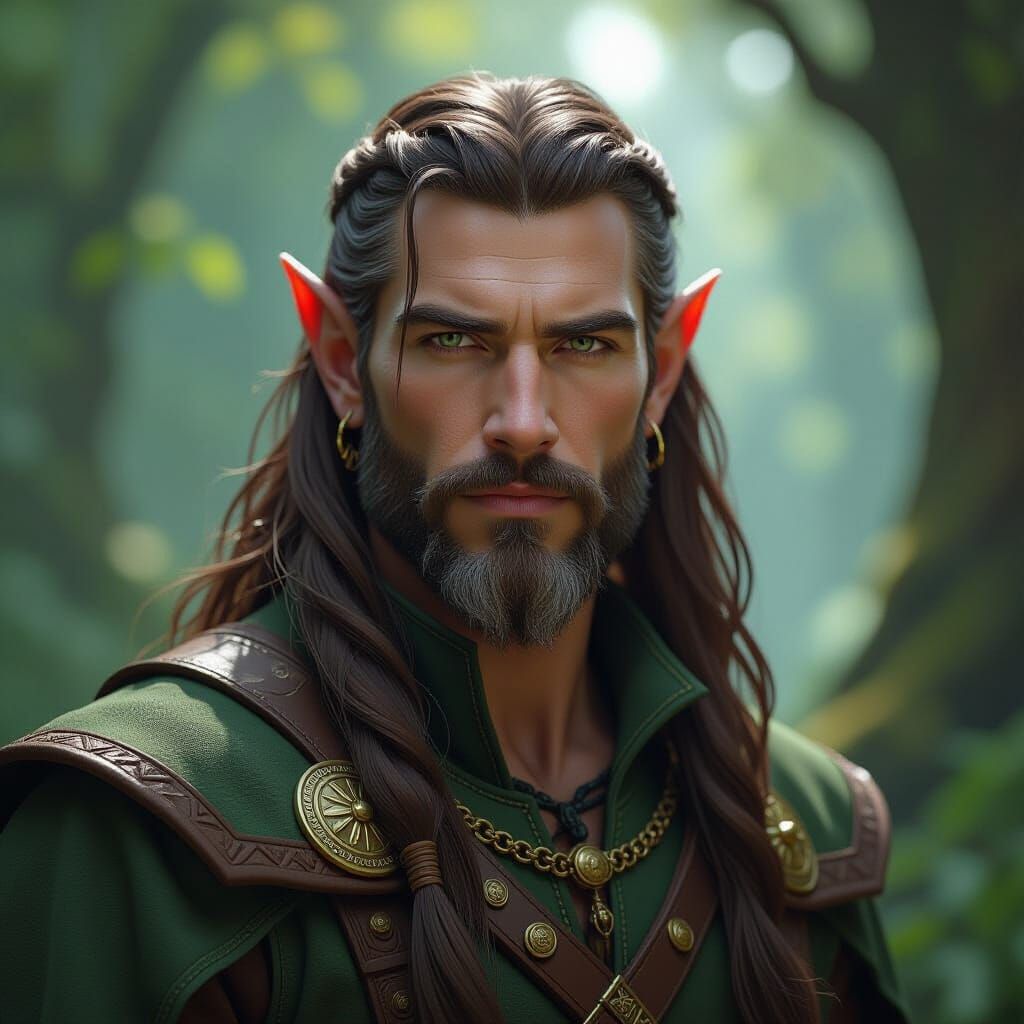 Majestic Druid Elf in Forest, Realistic Concept Art