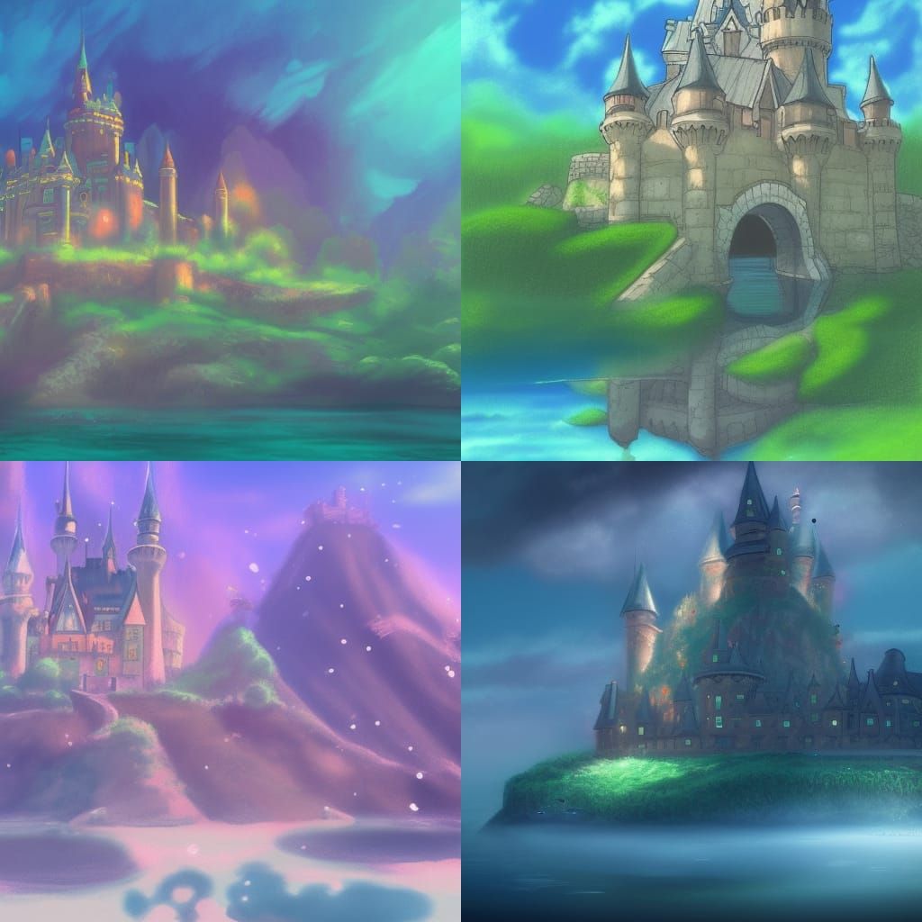 Underwater Castle in Pastel Colors, Anime Style