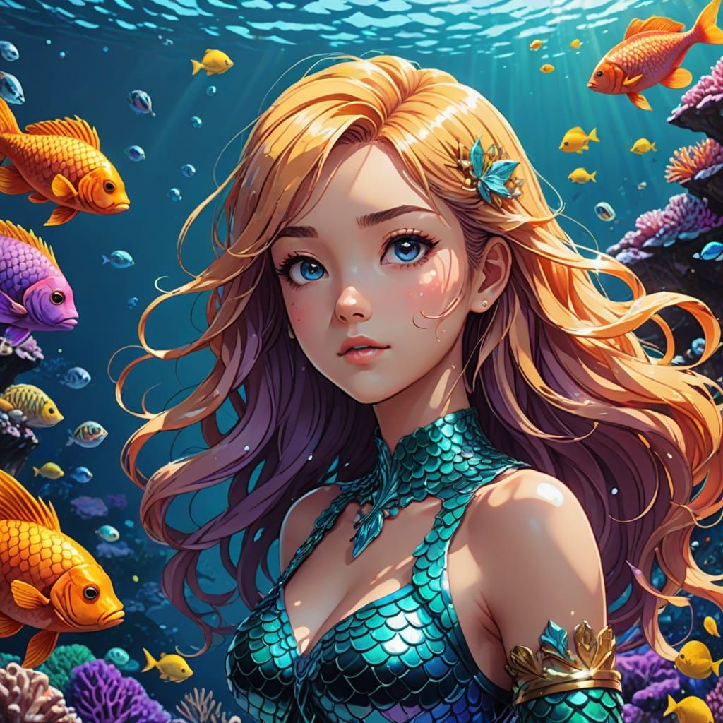 Mermaid in Vibrant Cel-Shaded Wonderland