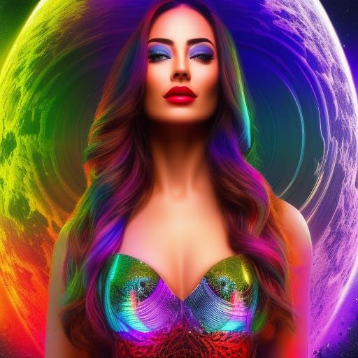 Woman Enjoys Laser Show in Expressionist Poster Art