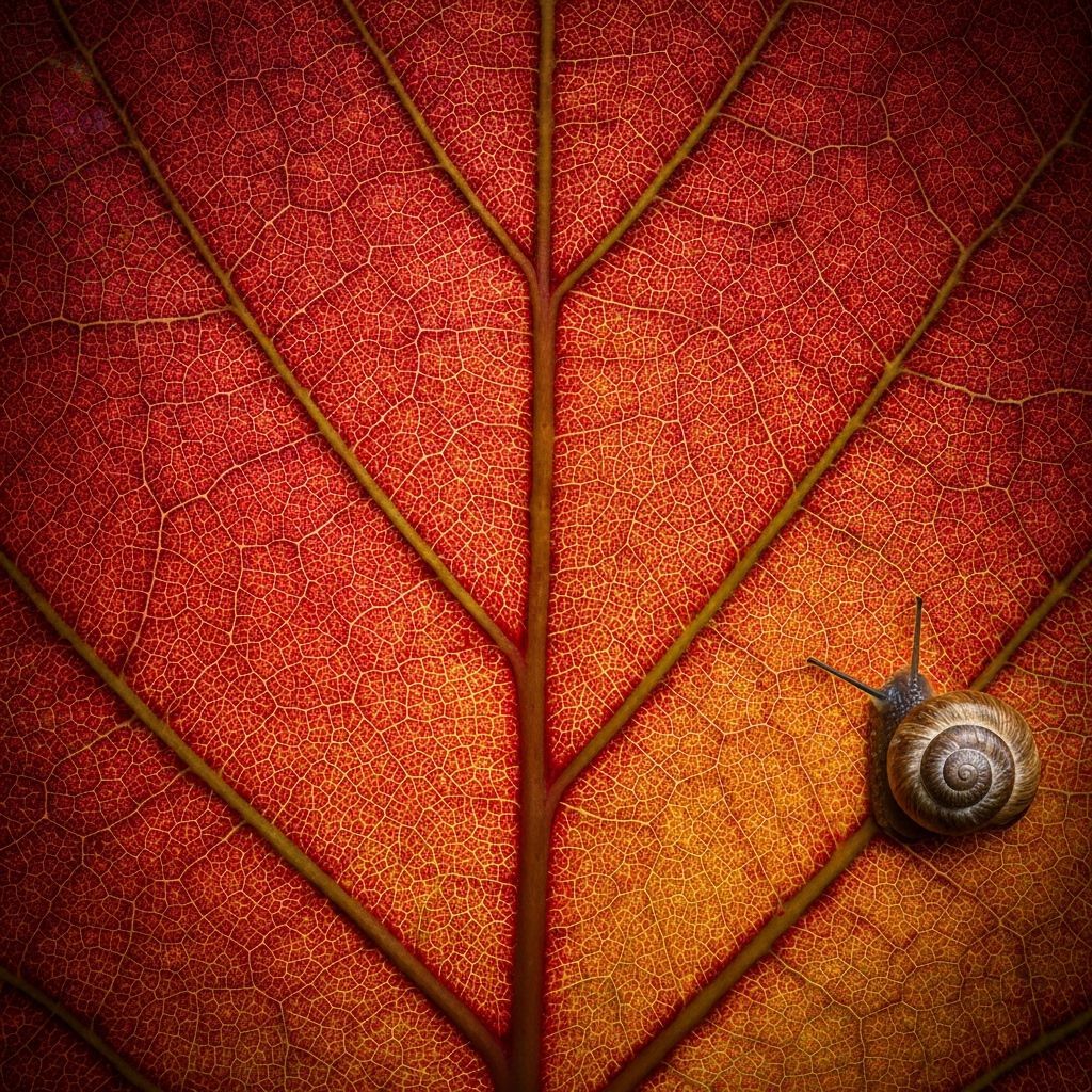 Autumn Leaf Macro Photo with Snail
