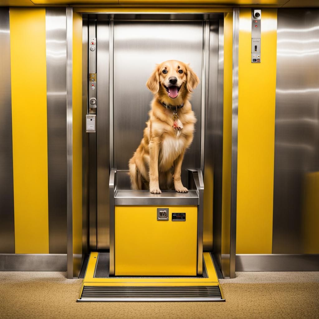 Dog Rides the Yellow Elevator