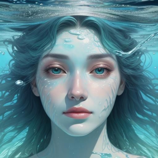 Surreal Woman's Face Submerged in Water