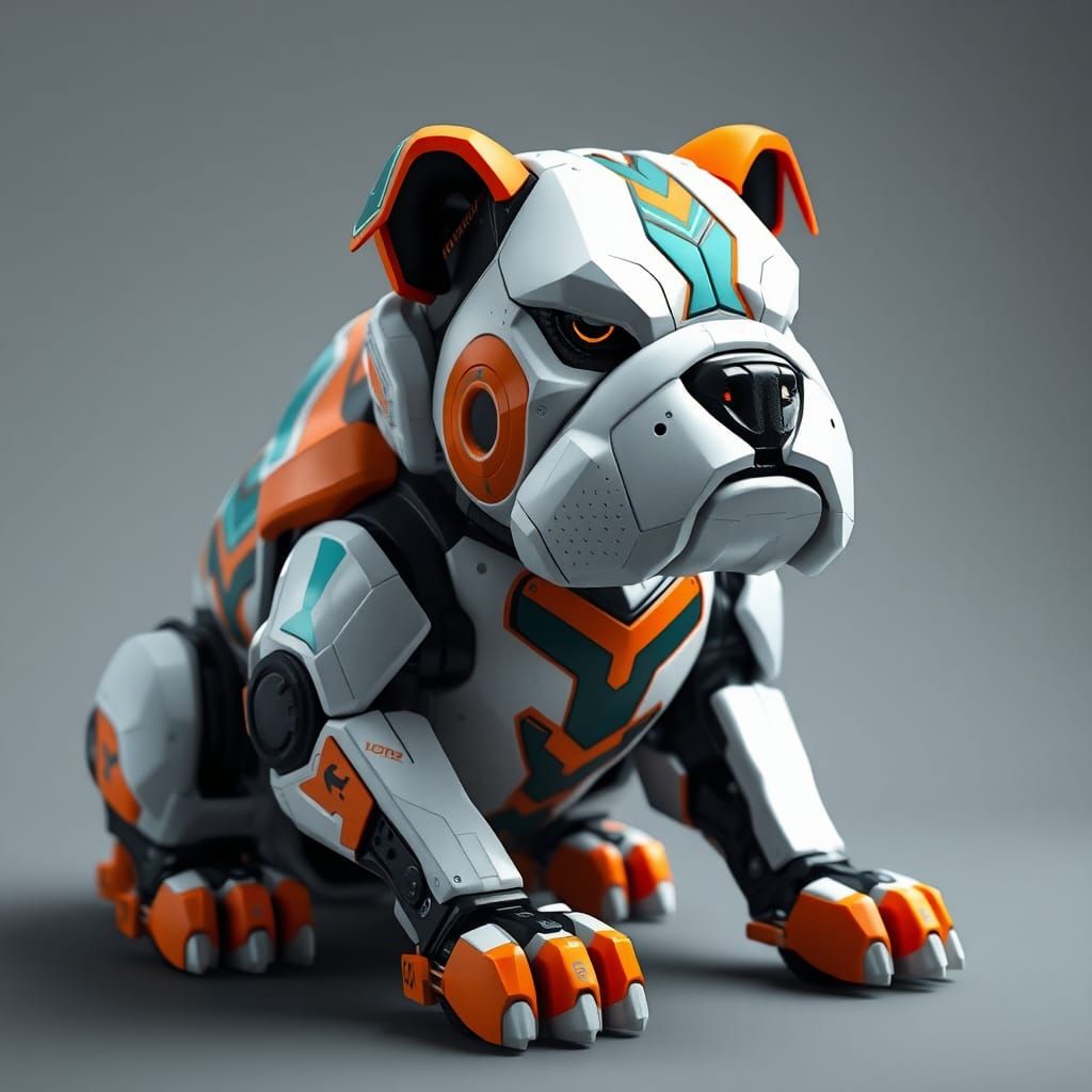 Cyberpunk Robot Bulldog with Chevron Markings