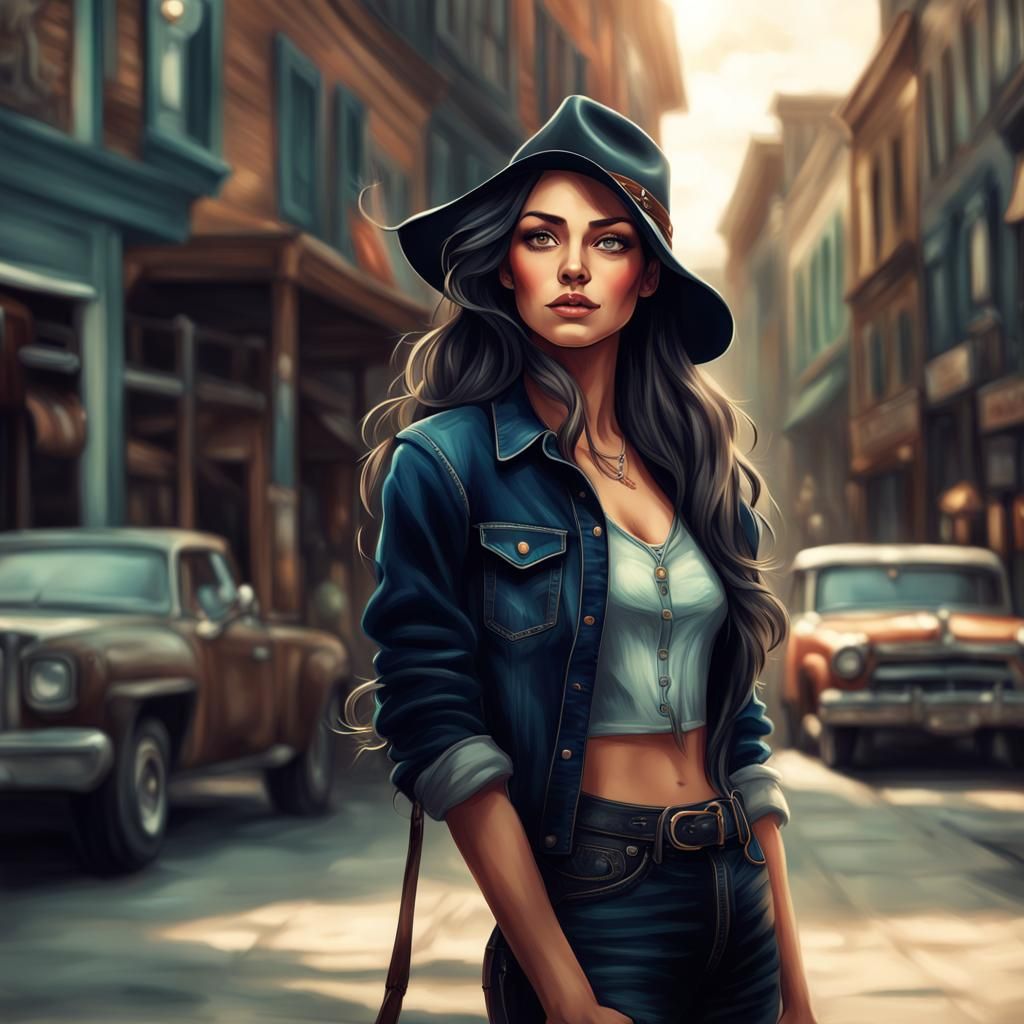 Pixar Style: Woman and Dobermann in Saloon