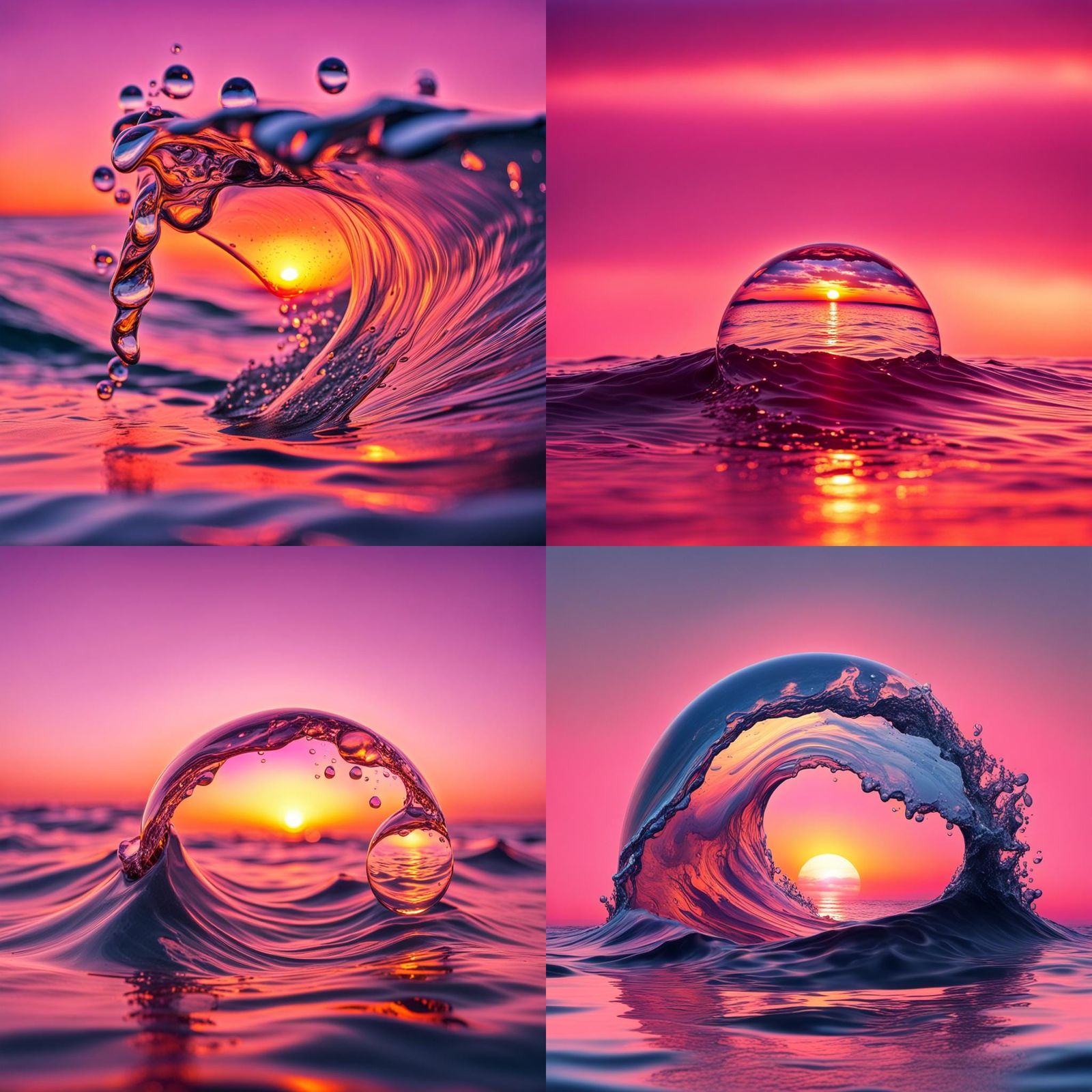 Sunset Reflected in Sea Wave Droplet