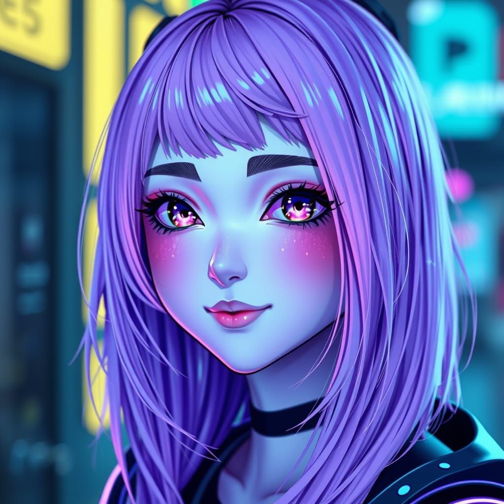 Cyberpunk Anime Girl with Neon Hair in Octane Render