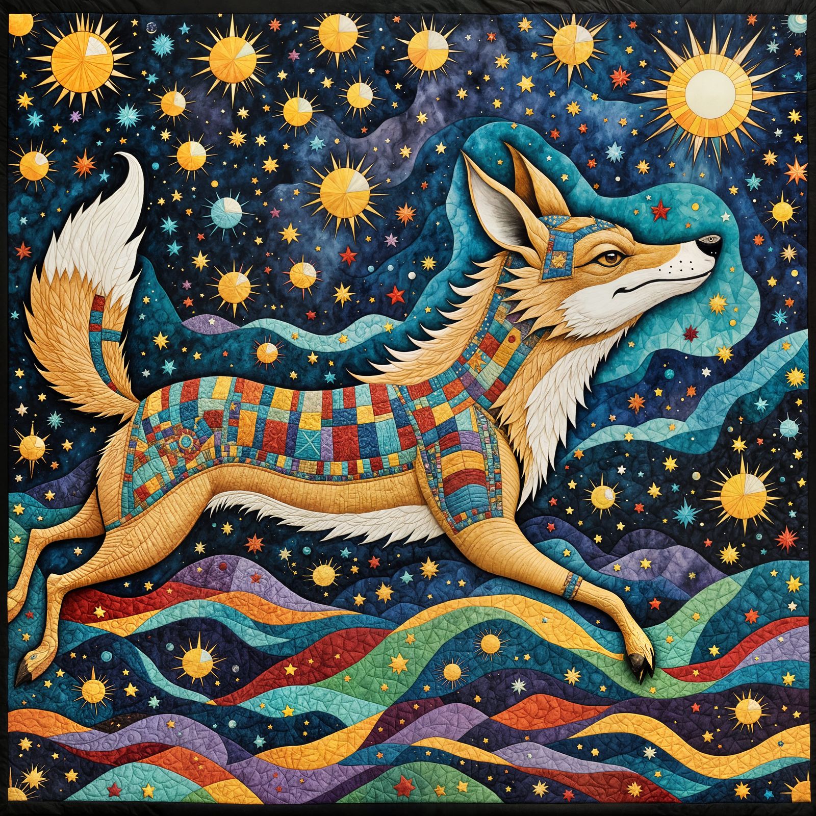 A Whimsical Coyote Tosses Stars into Space in Vibrant Folk A...