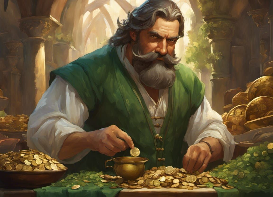 Medieval Trader with Coin Purse in Artstation Style