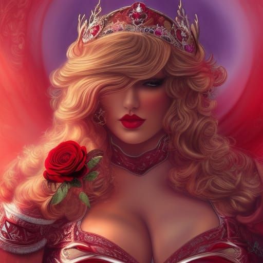 Red Rose Princess with Floral Armor: Fantasy Art