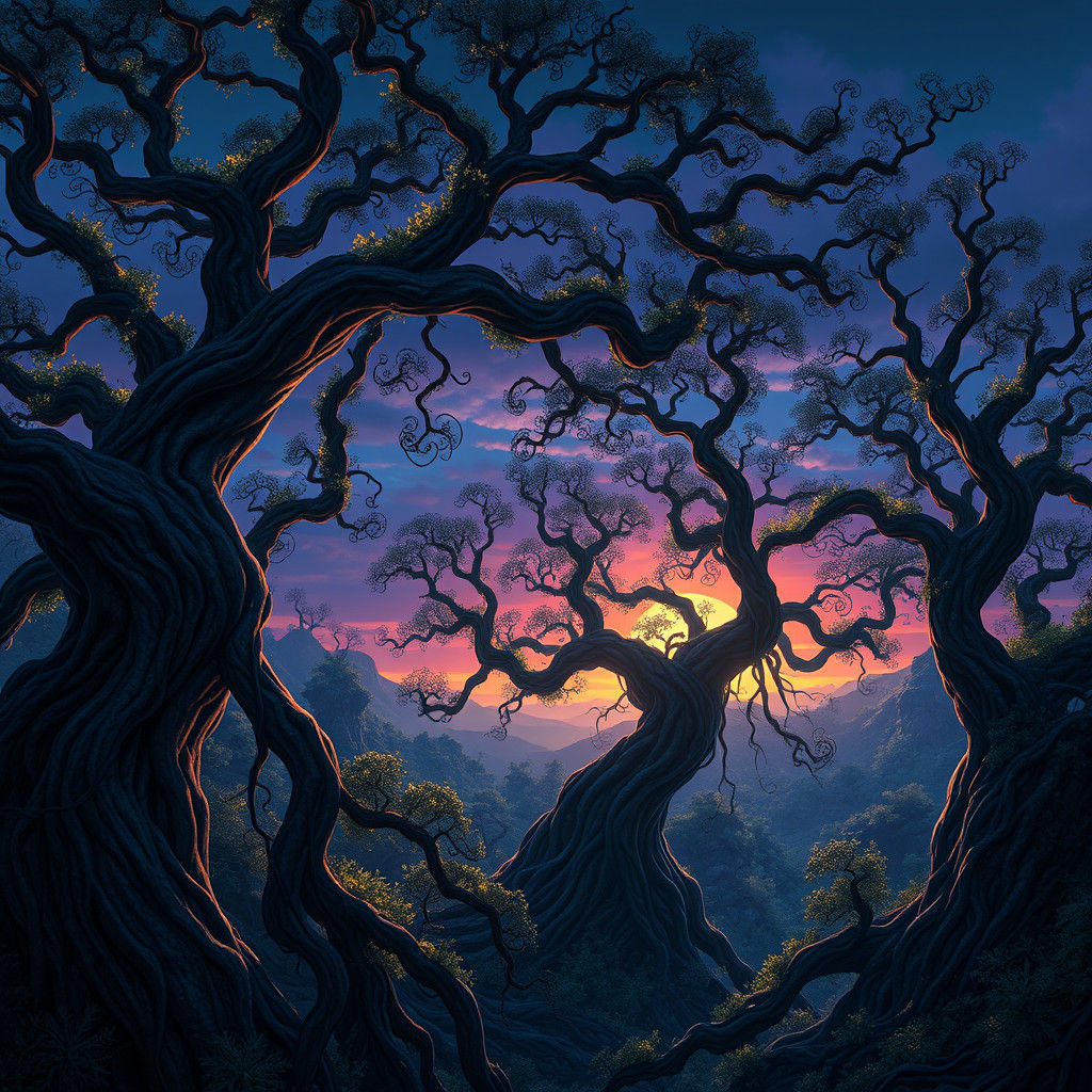 Mystical Landscape with Twisted Trees in Matte Painting Styl...
