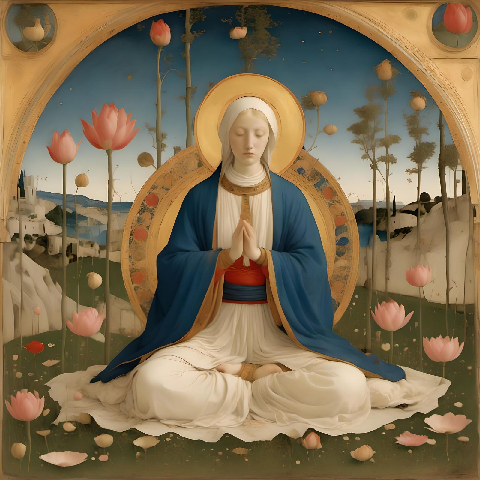 Meditating Woman in Medieval Style
