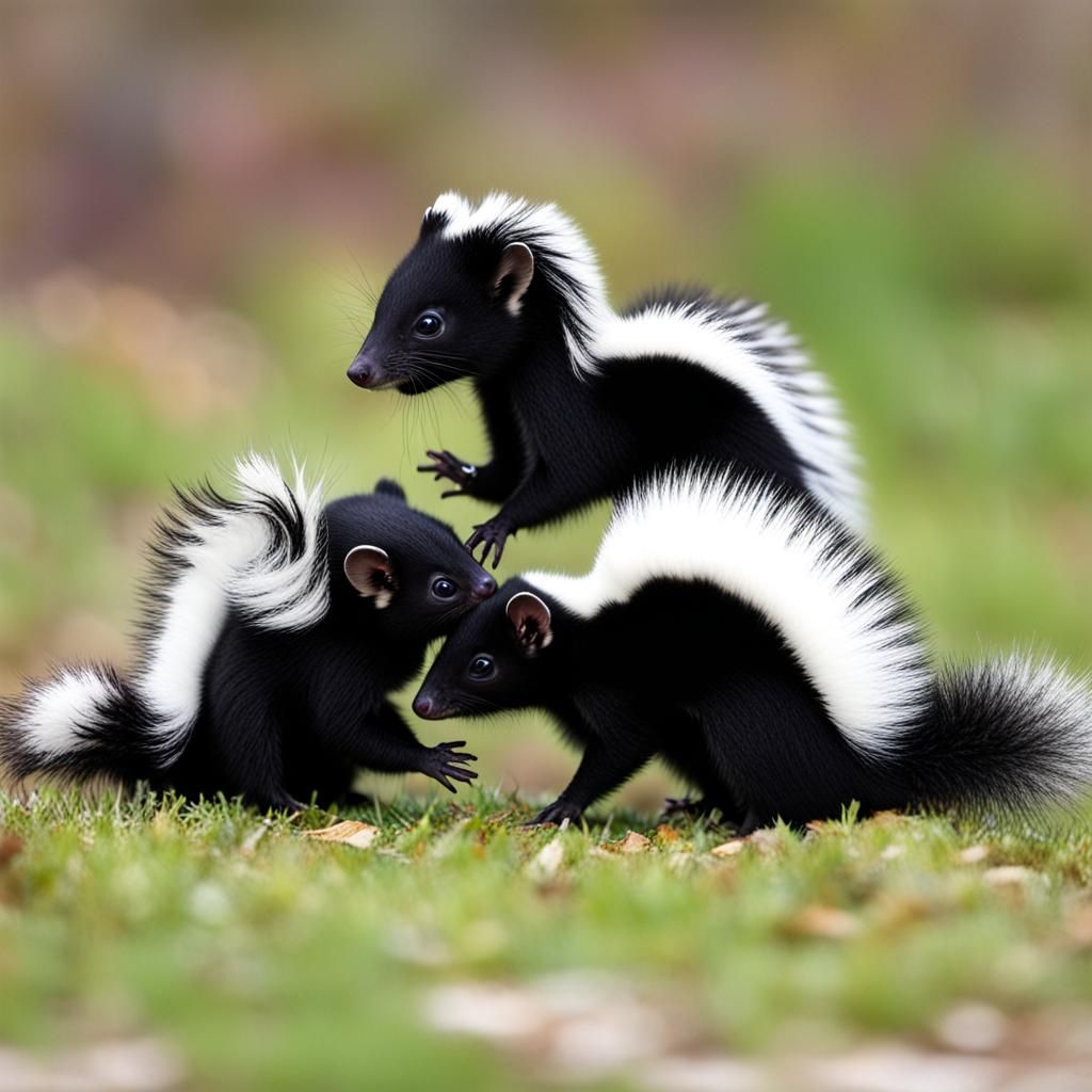 Cute Skunks Playing in a Field