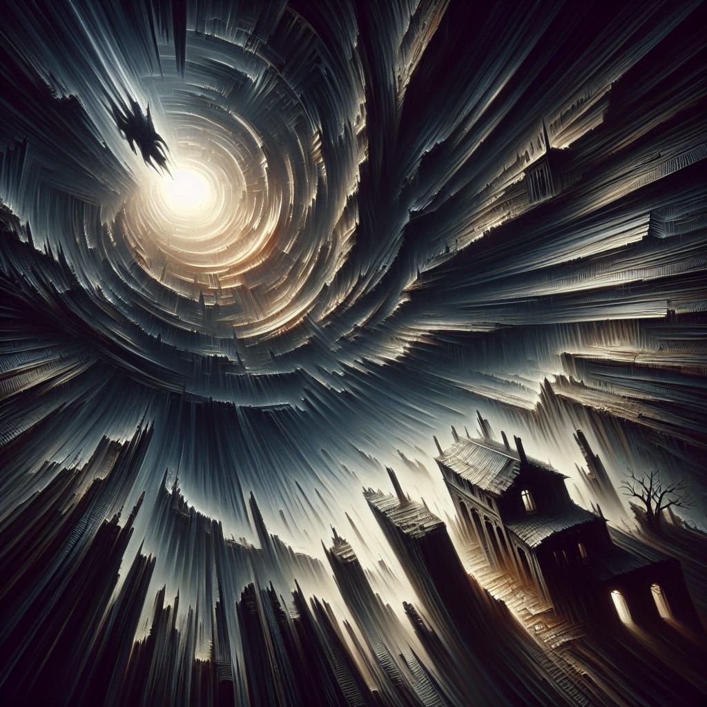 Surreal Landscape of Despair in Dark, Vertigo-Inducing Compo...