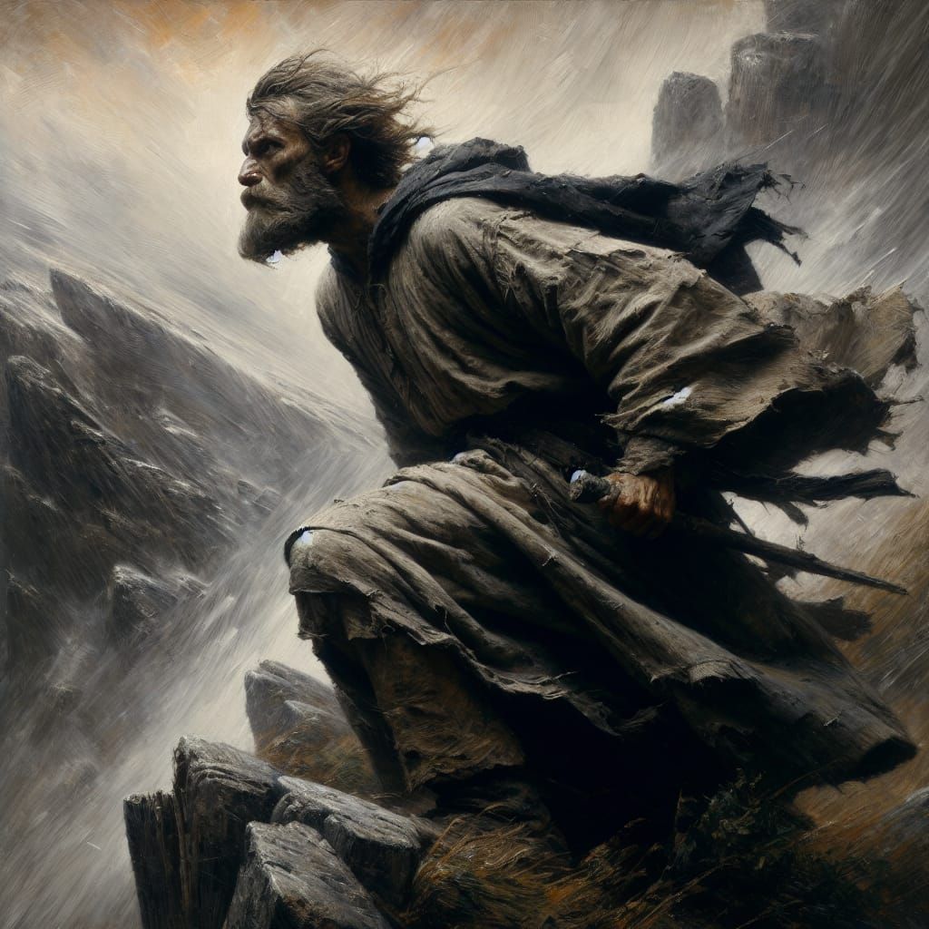 Windblown Man in Baroque and Romantic Style