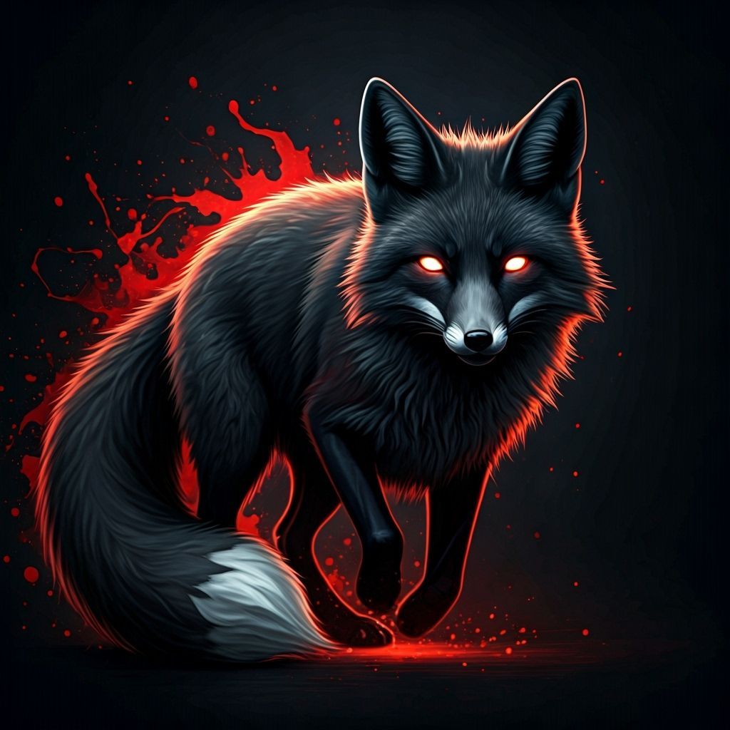 Black Fox with Glowing Eyes and Red Motion Trail