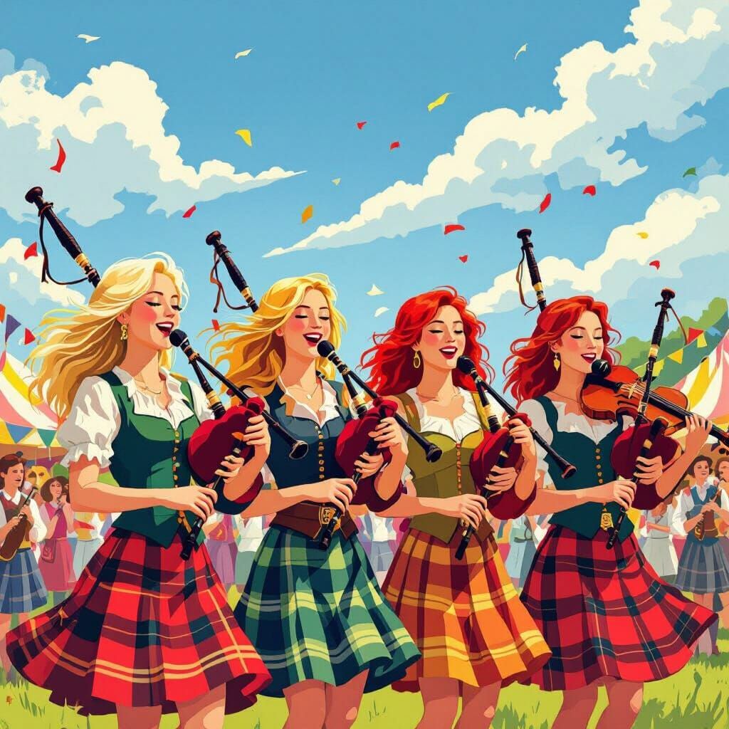 Women Play Bagpipes at Vibrant Folk Art Festival