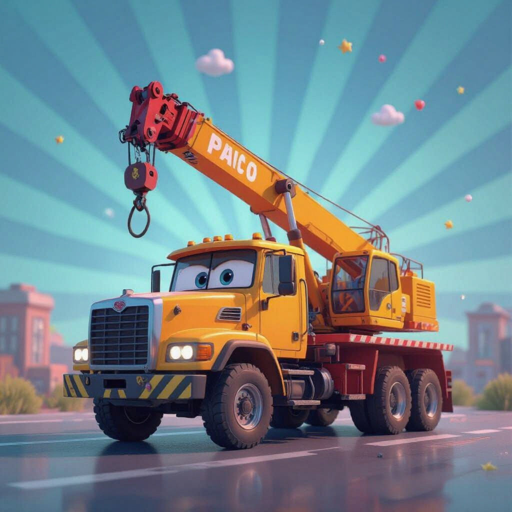 Crane Truck Lifts Emojis: Playful 3D Digital Art
