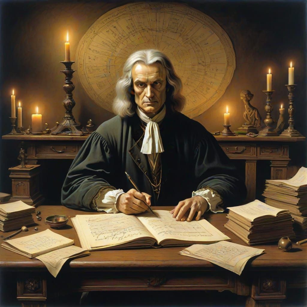 17th-Century Scholar at Work in Intense Study