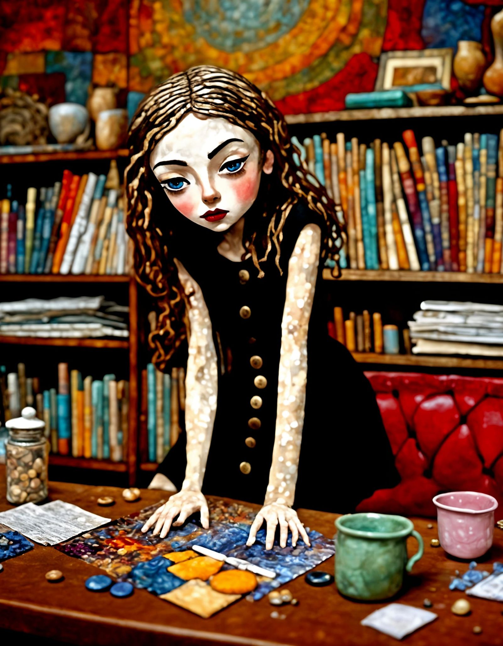 Dreamy Impasto Portrait of Sad Clay Woman