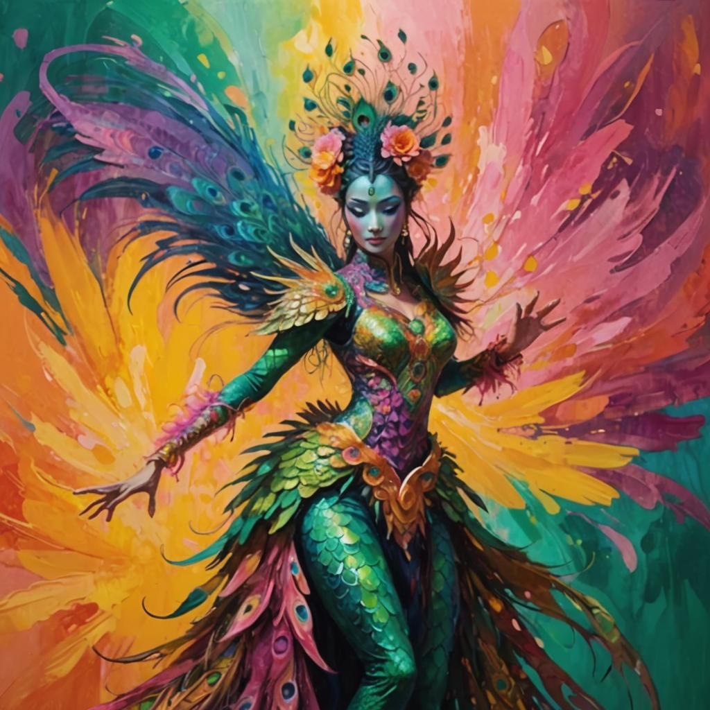 Dragon Peacock Woman in Abstract Expressionism