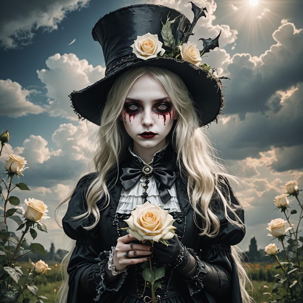 Gothic Alice Heartbreak with Rose in Divine Light