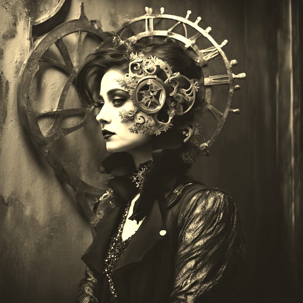 Gothic Fashion Model in Dimly Lit Coffee Shop