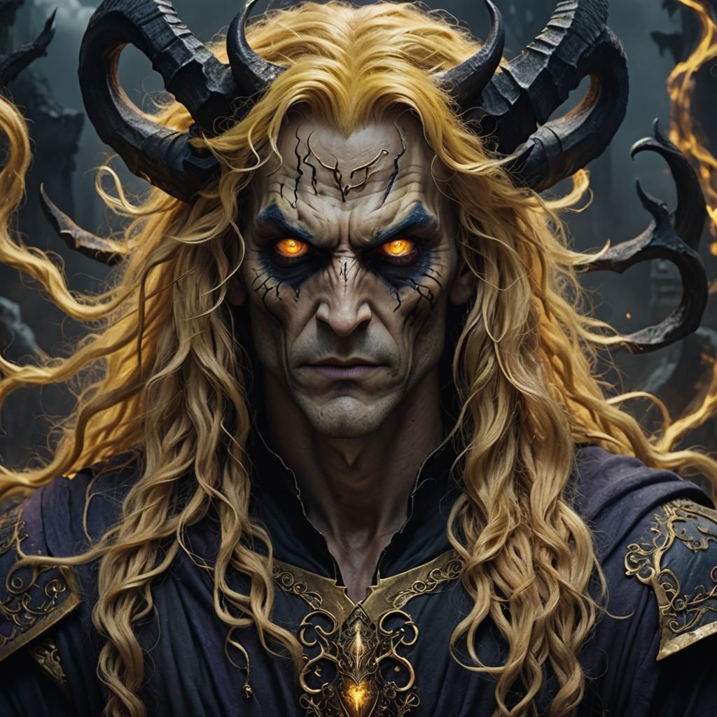 Eerie Demon with Yellow Hair in Digital Art Style