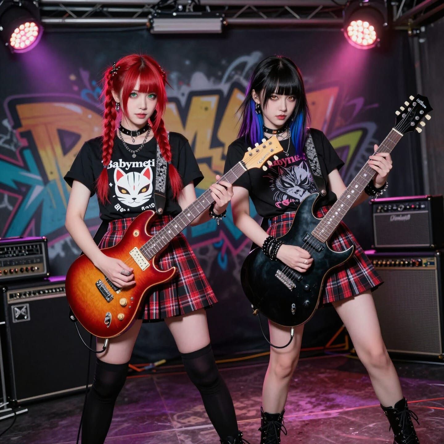 Punk Rock Musicians on Stage with Graffiti Backdrop