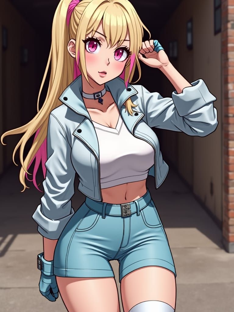 Dominant Korean Woman in Leather, Cyberpunk Aesthetic