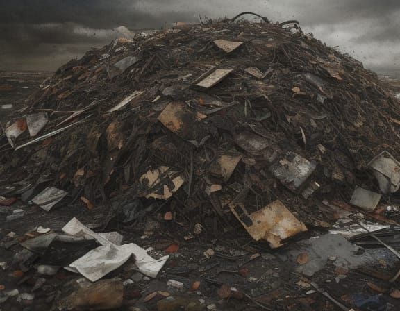 Ominous Pile of Trash in Surreal Oil Painting