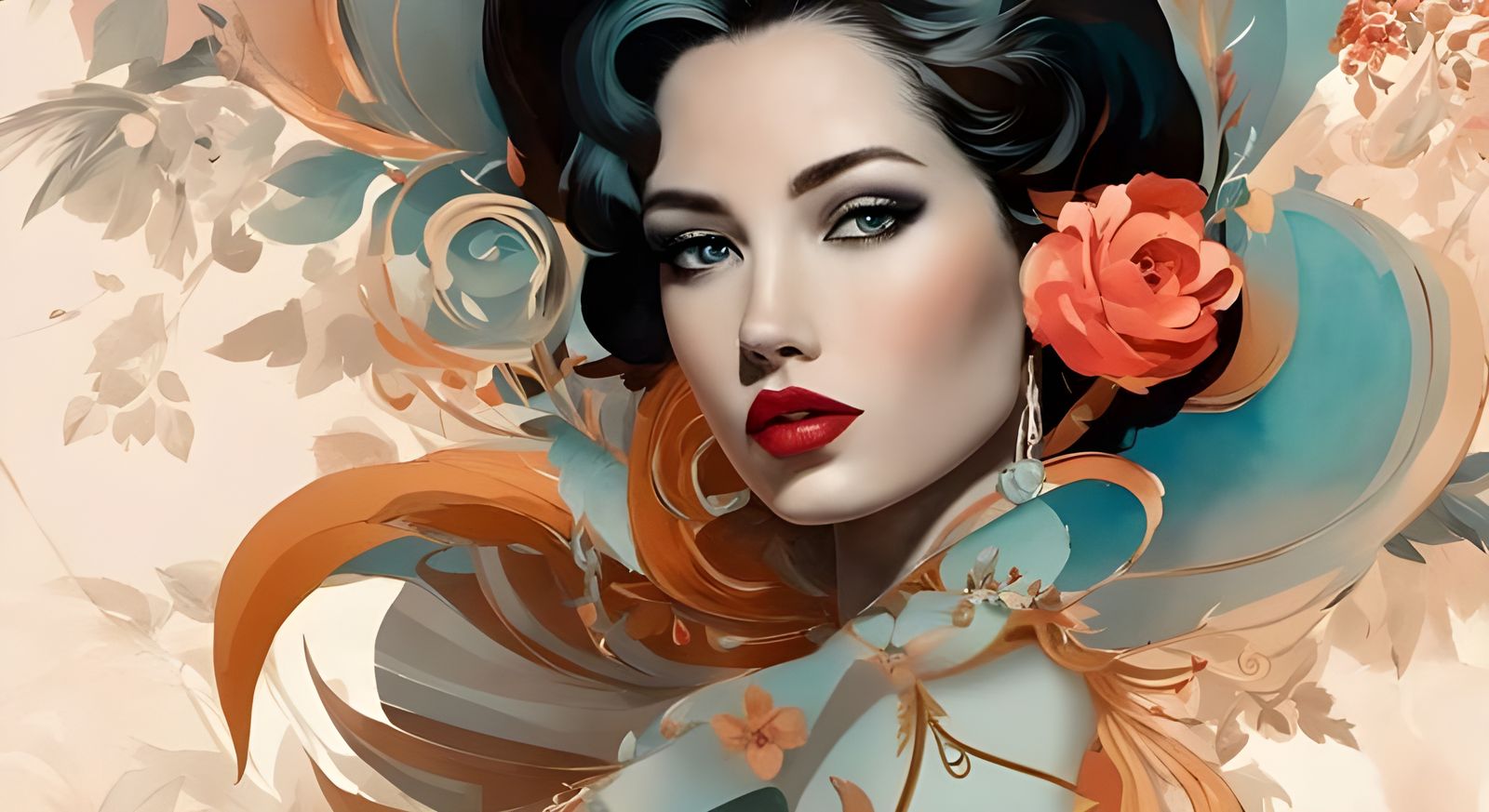 1950s Pinup Girl in Hyperrealistic Splash Art