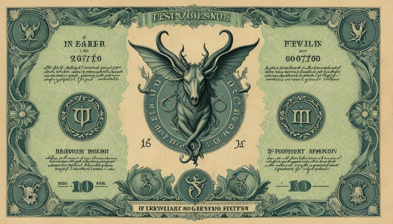Baphomet Currency Lithograph with Winged Serpent