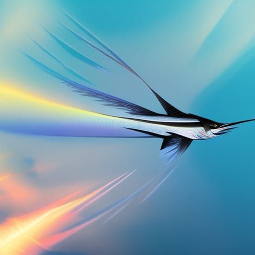 Sailfish Bird Soaring Through Iridescent Clouds