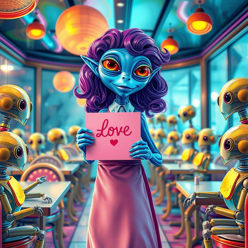 Surreal Valentine's Day Scene in Cyberpunk Style