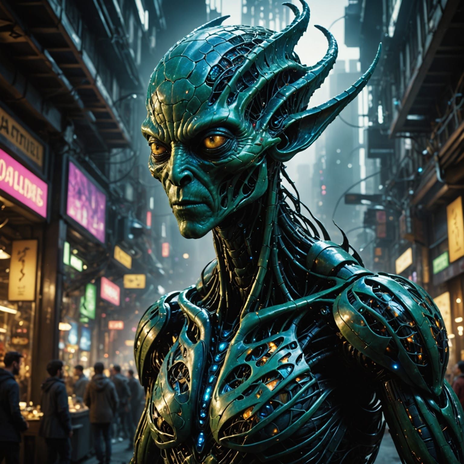 Alien Marketplace Entity in Photorealistic Style