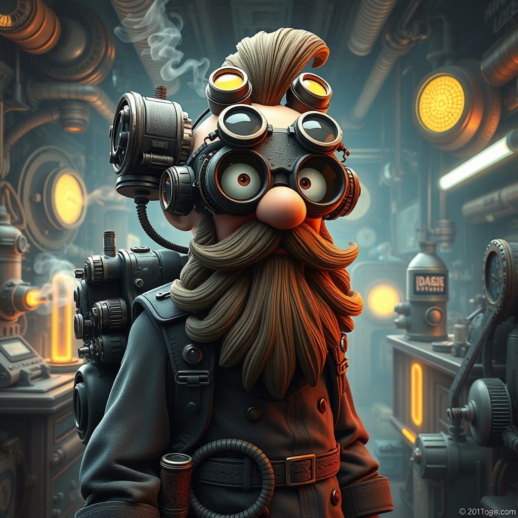 Steampunk Inventor in Retro-Futuristic Lab, Anime Style