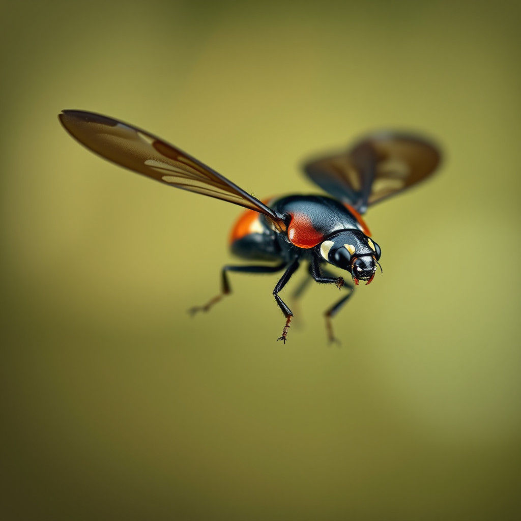 Ladybug in Flight: Hyperrealistic Close-Up