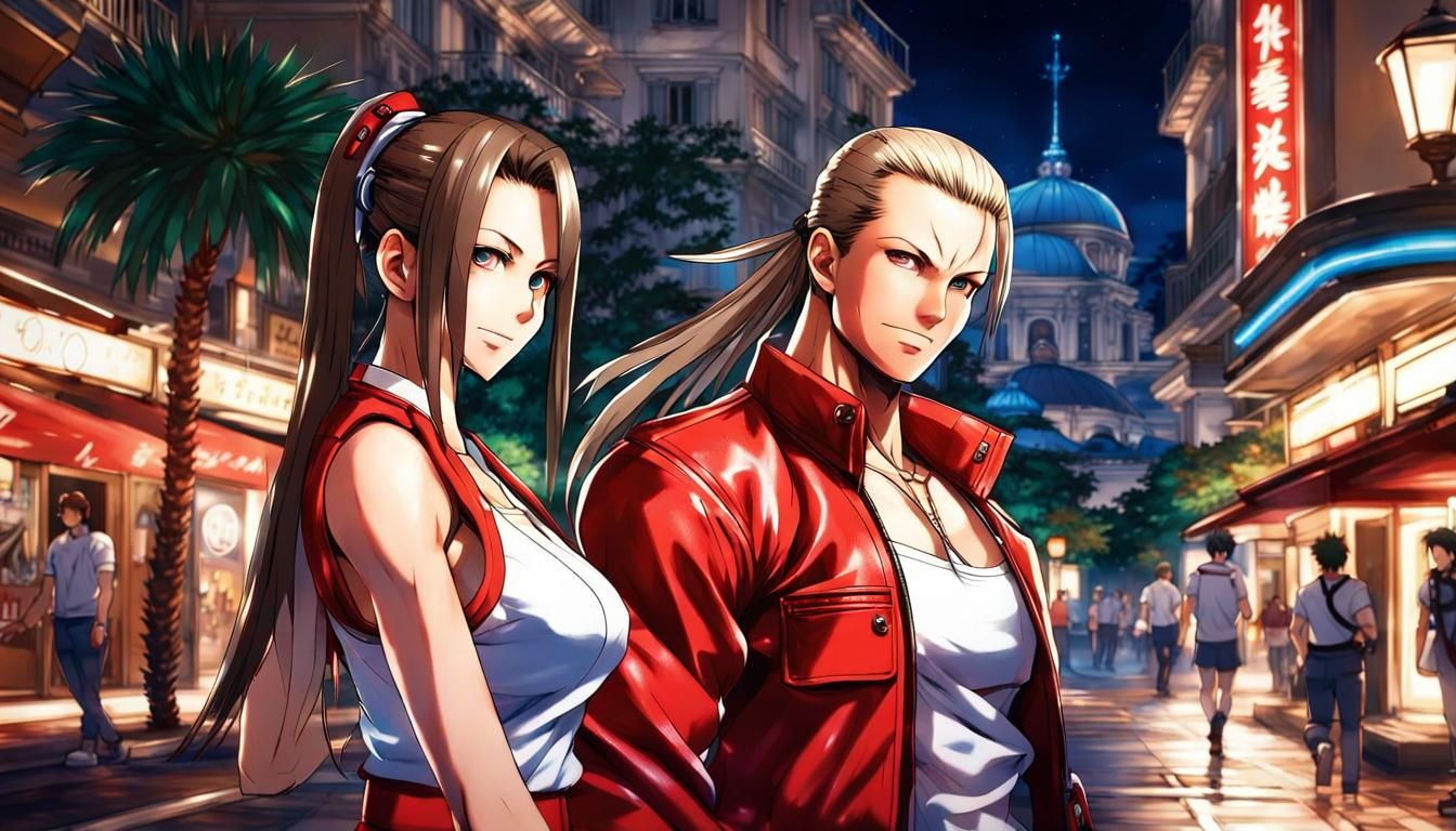 Mai Shiranui and Andy Bogard at The Streets of Monaco