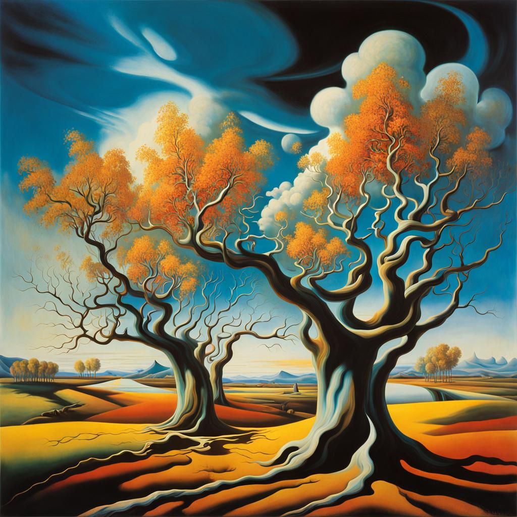 Surreal Landscape with Elastic Flora and Vortex