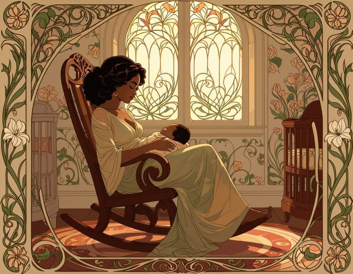 Art Nouveau Serene Mother and Child in Ornate Nursery