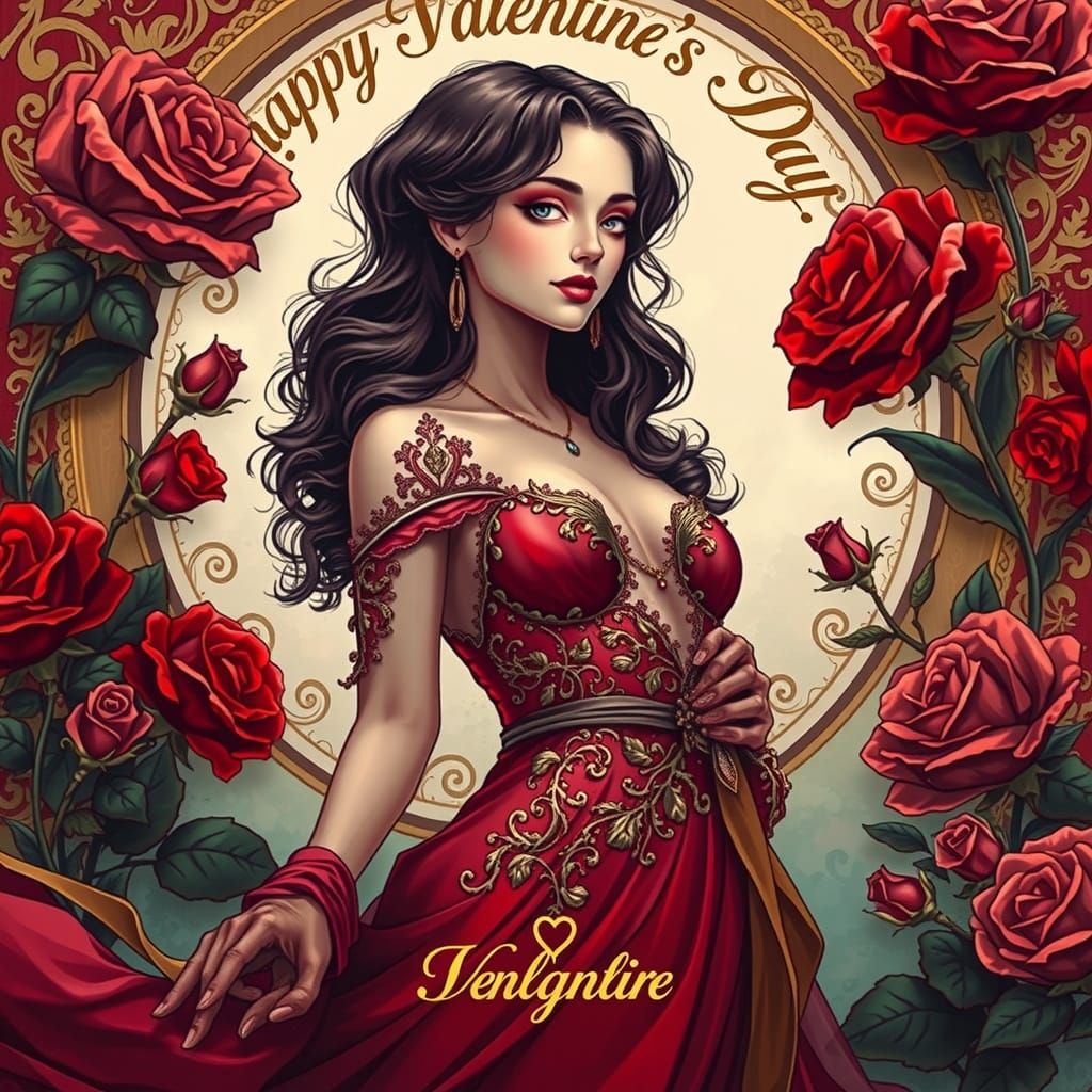 Elegant Art Nouveau Valentine's Day Portrait